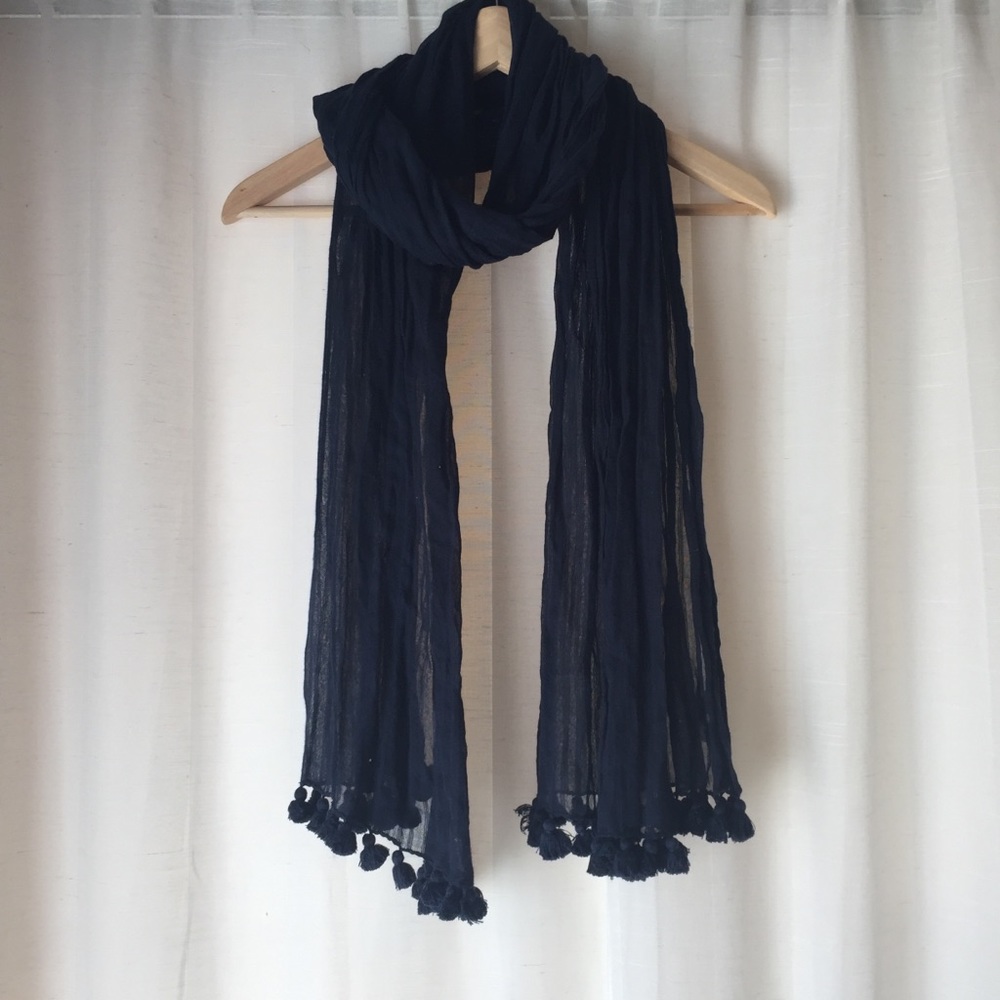 Navy Blue Scarf Sheer with Tassles
